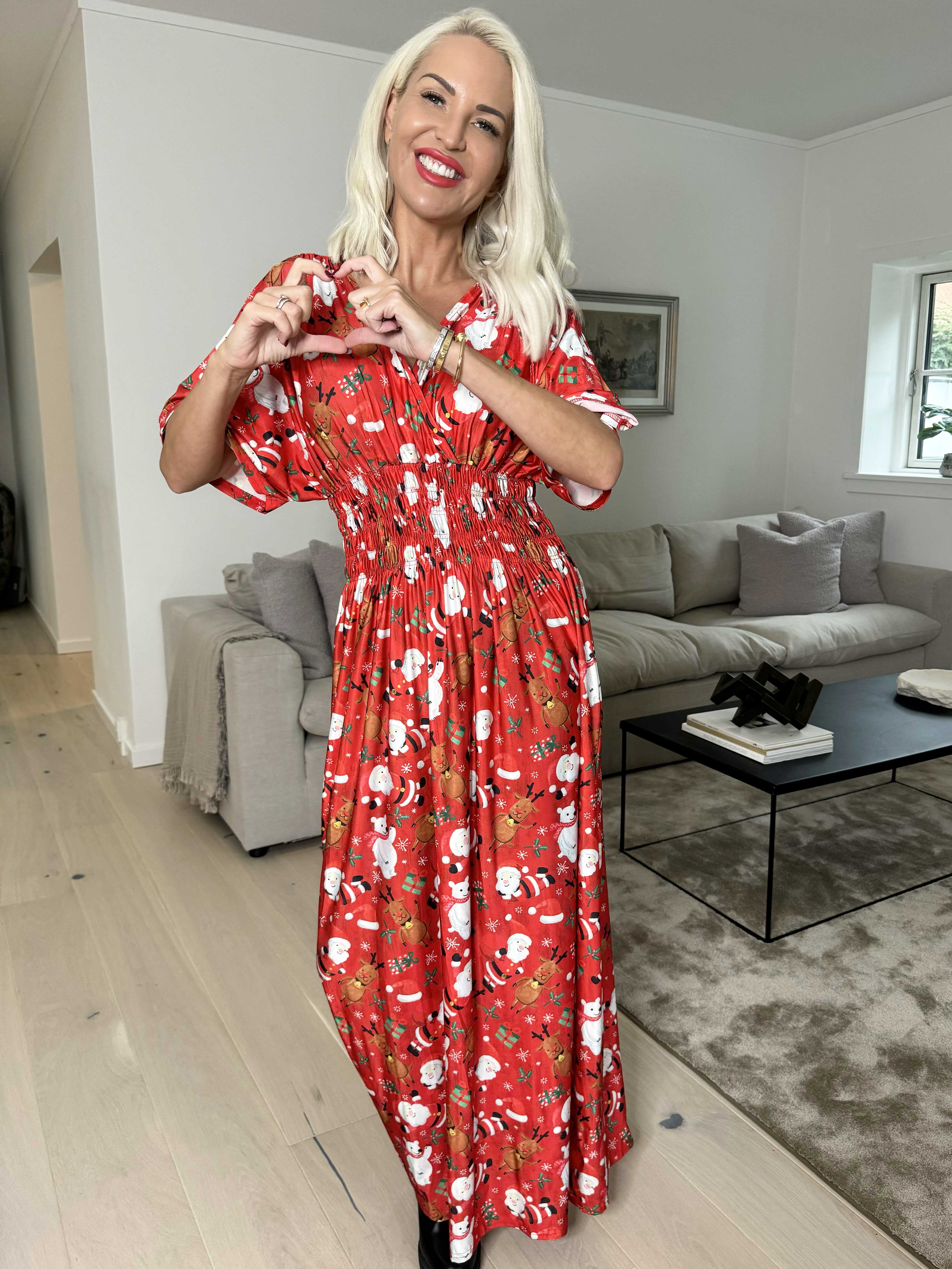 Pams Christmas - Lång klänning med resår och julmotiv